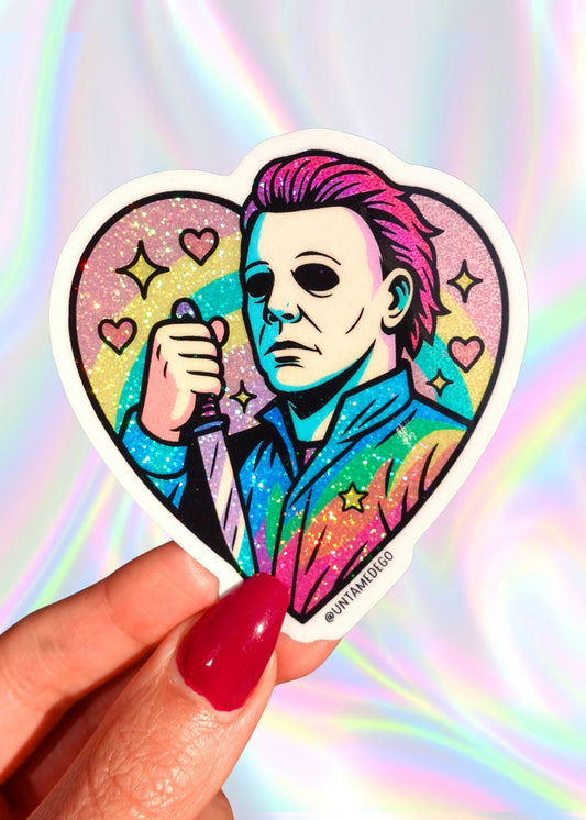 Rainbow Horror Heart Sticker – Pastel Slasher Holographic Vinyl Sticker