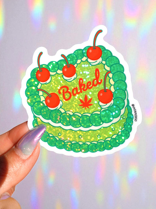 Baked Glitter Cake Sticker – Funny Weed Cherry Vinyl Sticker