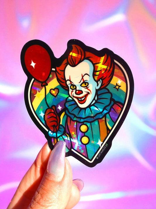Killer Clown Rainbow Heart Vinyl Sticker
