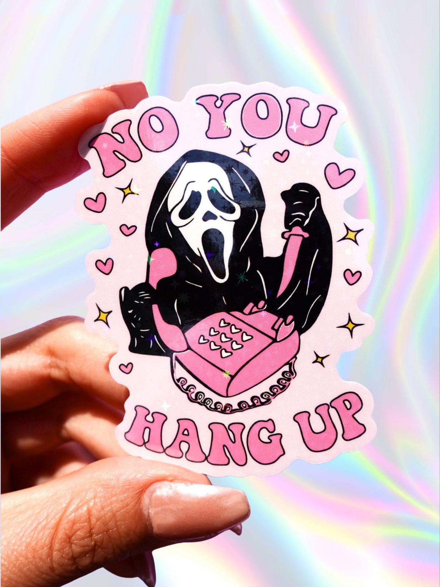 No You Hang Up Sticker – Cute Ghost Mask Glitter Vinyl Sticker
