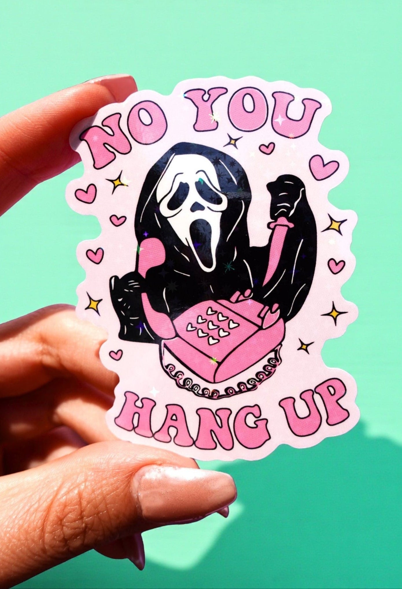 No You Hang Up Sticker – Cute Ghost Mask Glitter Vinyl Sticker