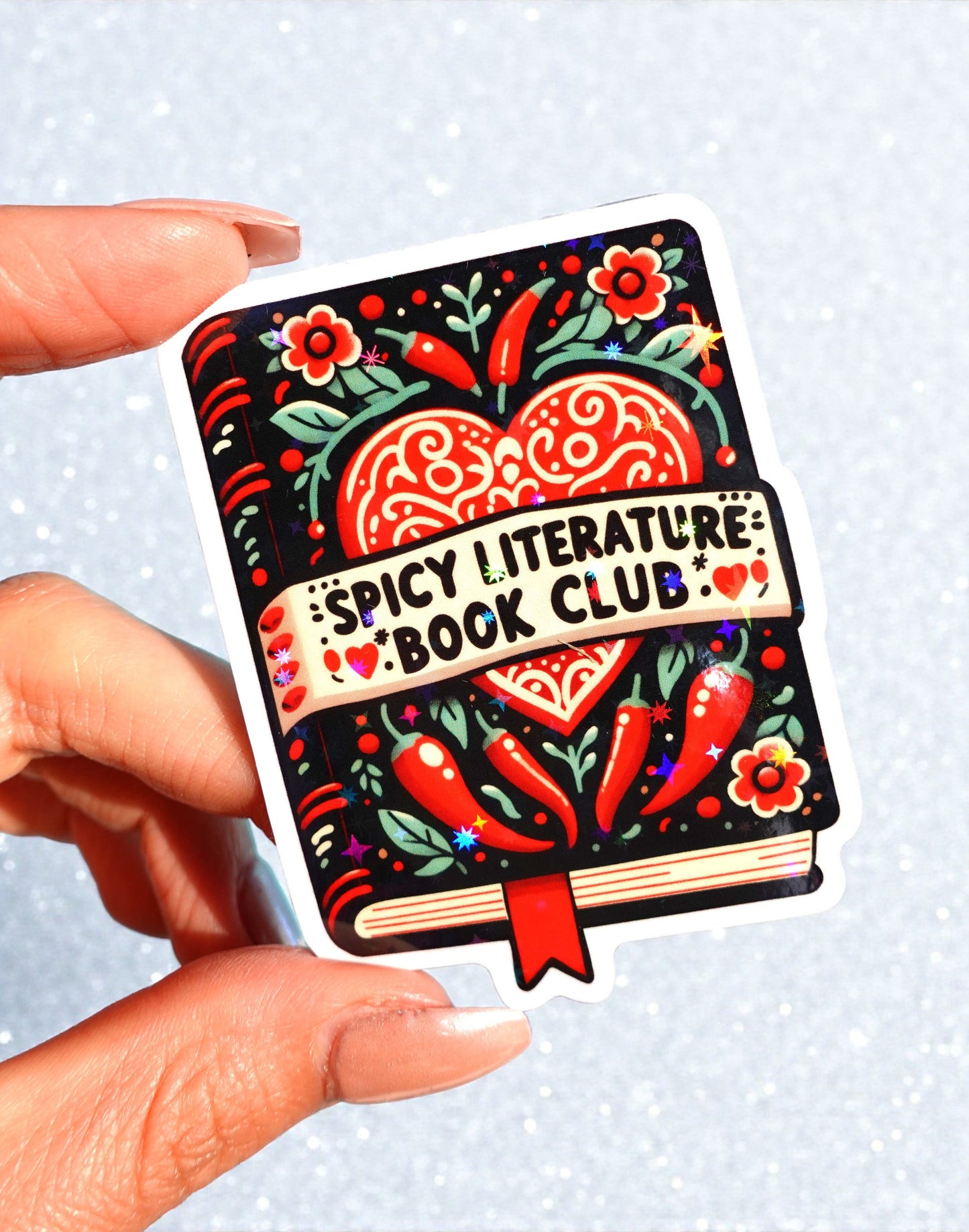 Spicy Literature Book Club Sticker – Funny Romance Reader Glitter Vinyl Sticker