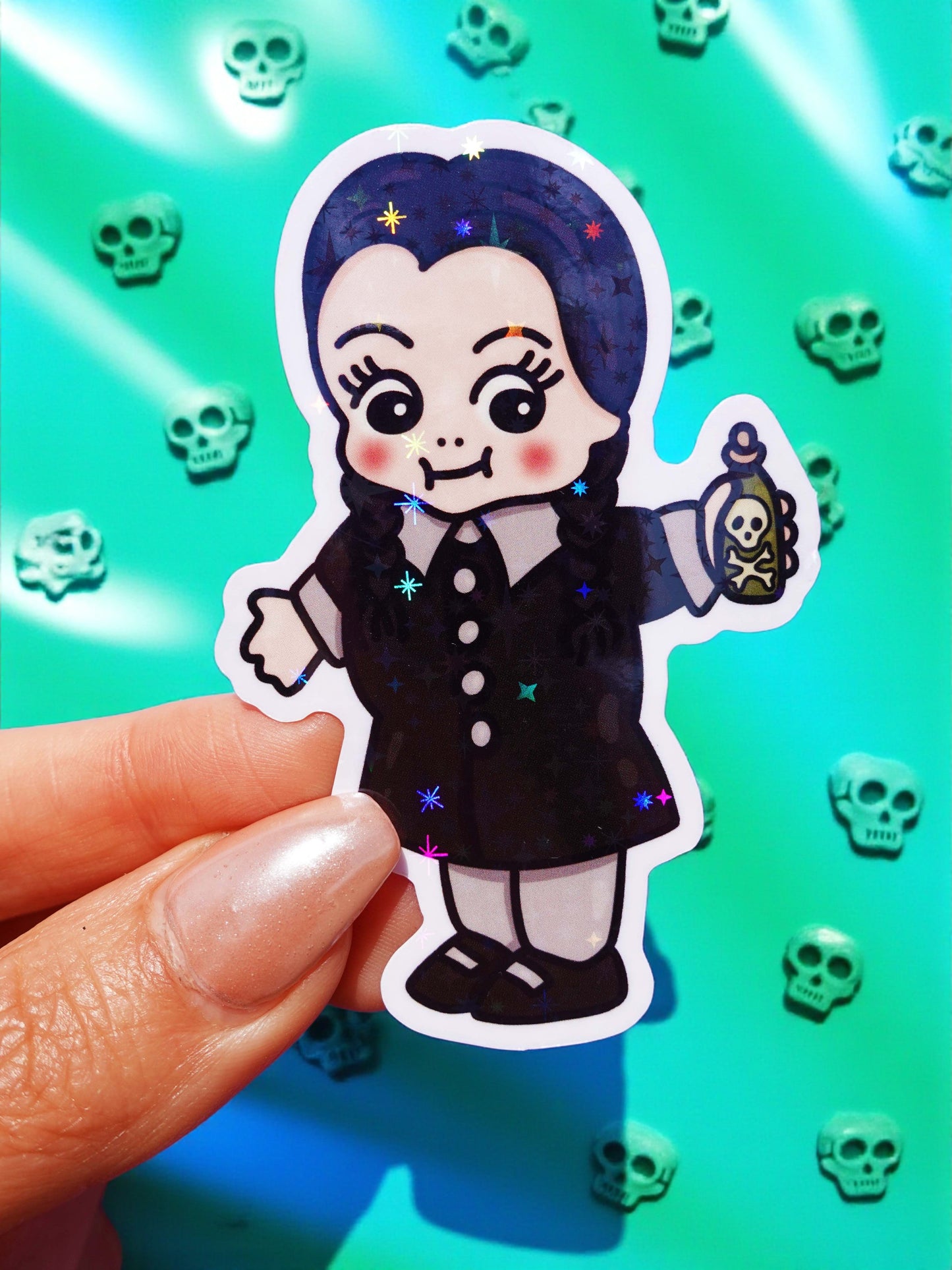 Wednesday Sticker – Creepy Cute Gothic Glitter Vinyl Decal