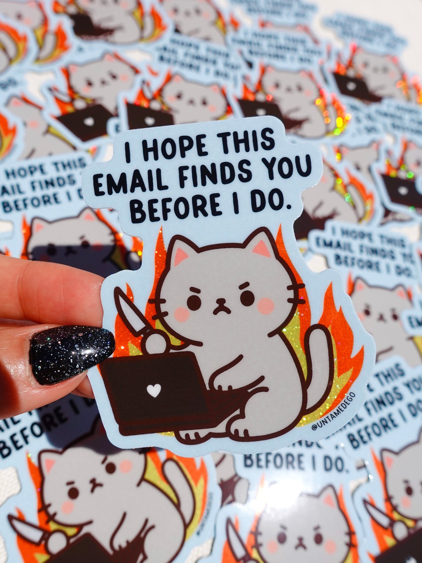 I Hope This Email Finds You Before I Do Sticker – Angry Kitty