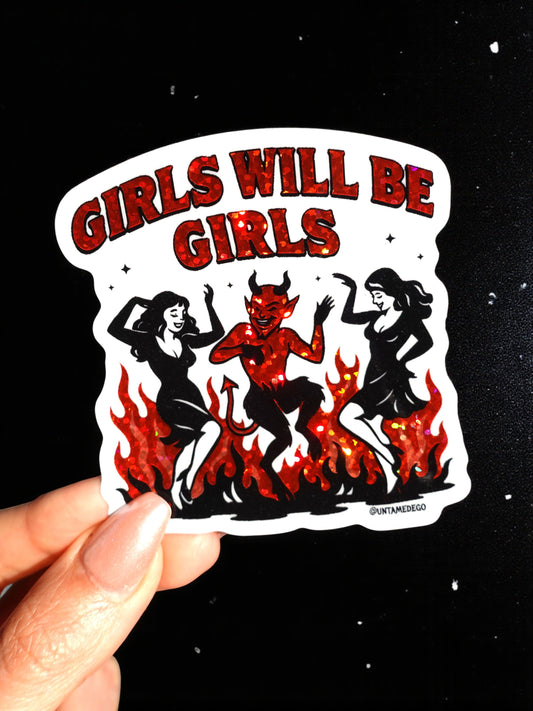 Girls Will Be Girls Sticker – Feminist Retro Glitter Vinyl Sticker