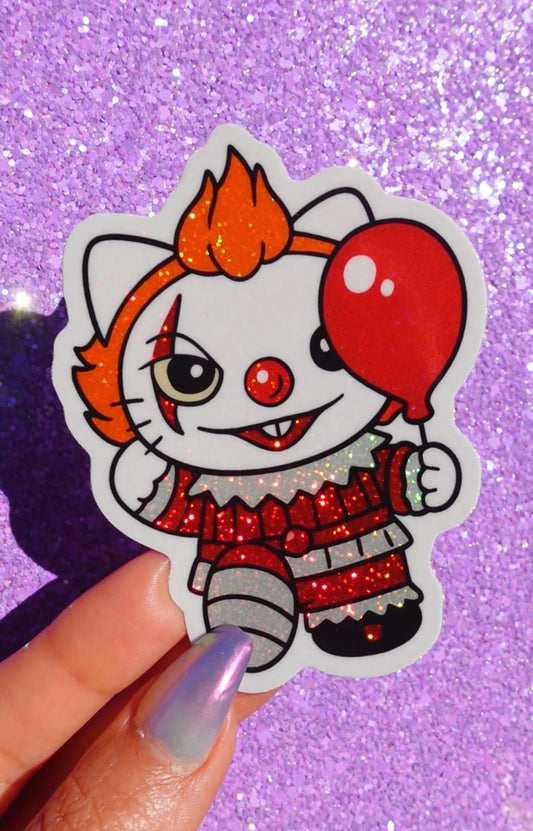 Horror Clown Chibi Glitter Halloween Vinyl Sticker