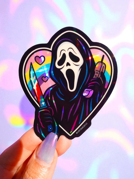 Ghost Killer Rainbow Heart Holographic Vinyl Sticker