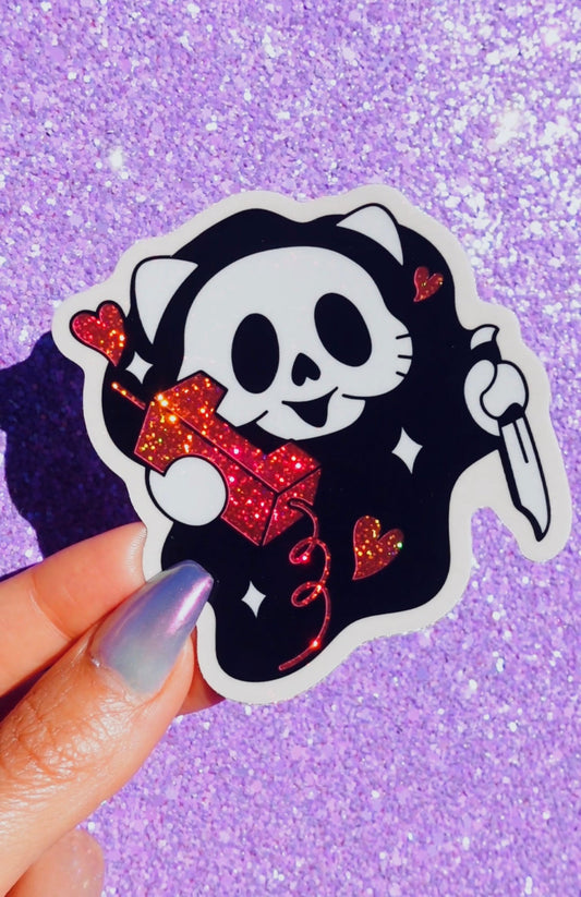 Ghost Kitty Horror Chibi Halloween Glitter Vinyl Sticker
