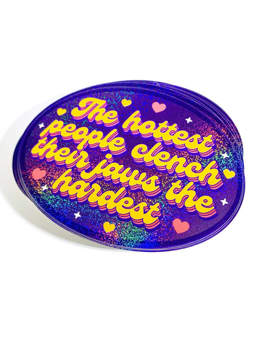 Holographic Glitter Sticker- Hottest Clench Jaws Retro Oval Sticker