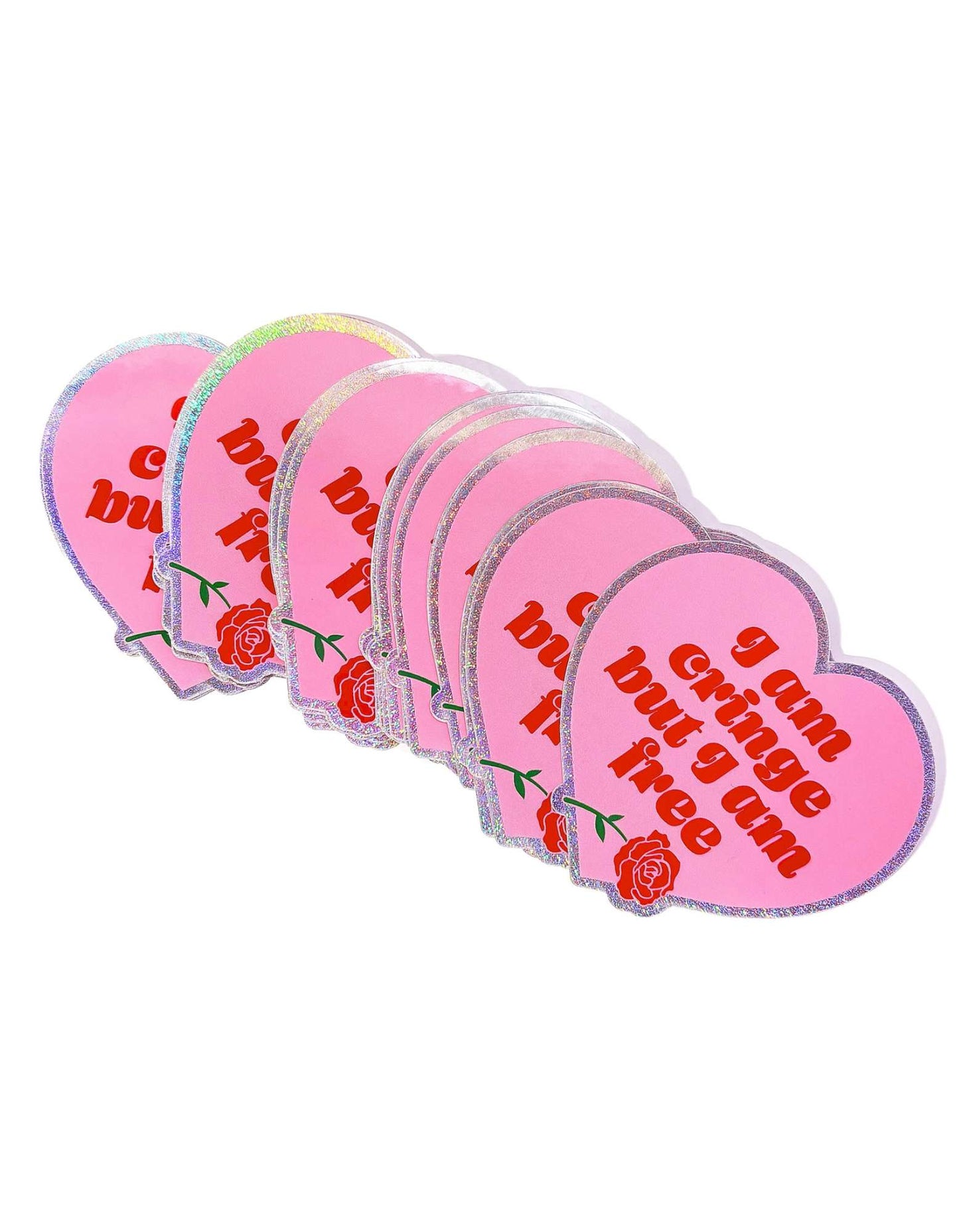 Holographic Glitter Heart Sticker – I Am Cringe But I Am Free Vinyl Sticker