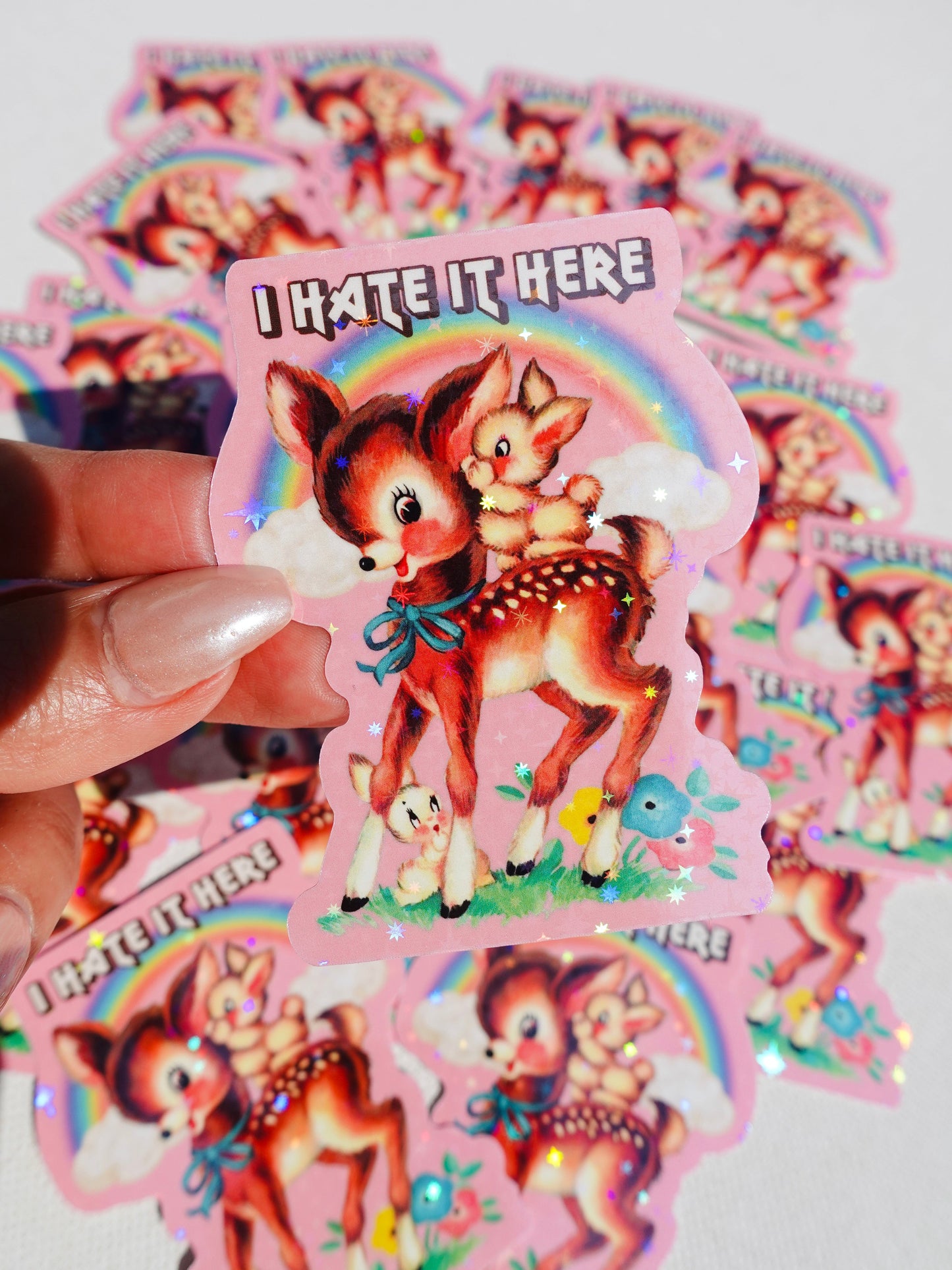 I Hate It Here Sticker – Funny Retro Glitter Vinyl Sticker