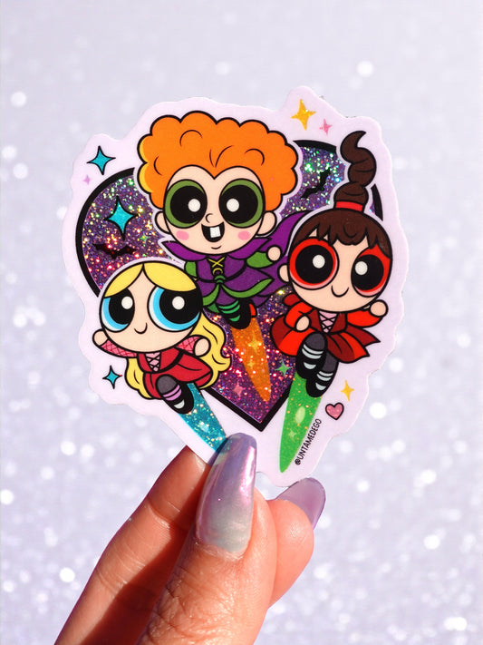 Sanderpuffs Sisters Sticker – Glitter Halloween Witch Mashup Vinyl Sticker
